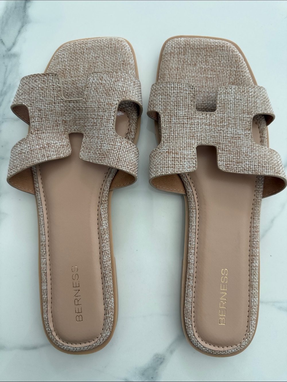Beige Cream Linen Slide Sandals New without Tags